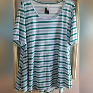 LuLaRoe Green and White Striped Short Sleeve Top, Lightweight, Stretch 3x